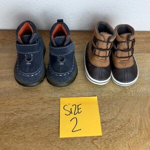 Navy and Brown Baby Boots Size 2